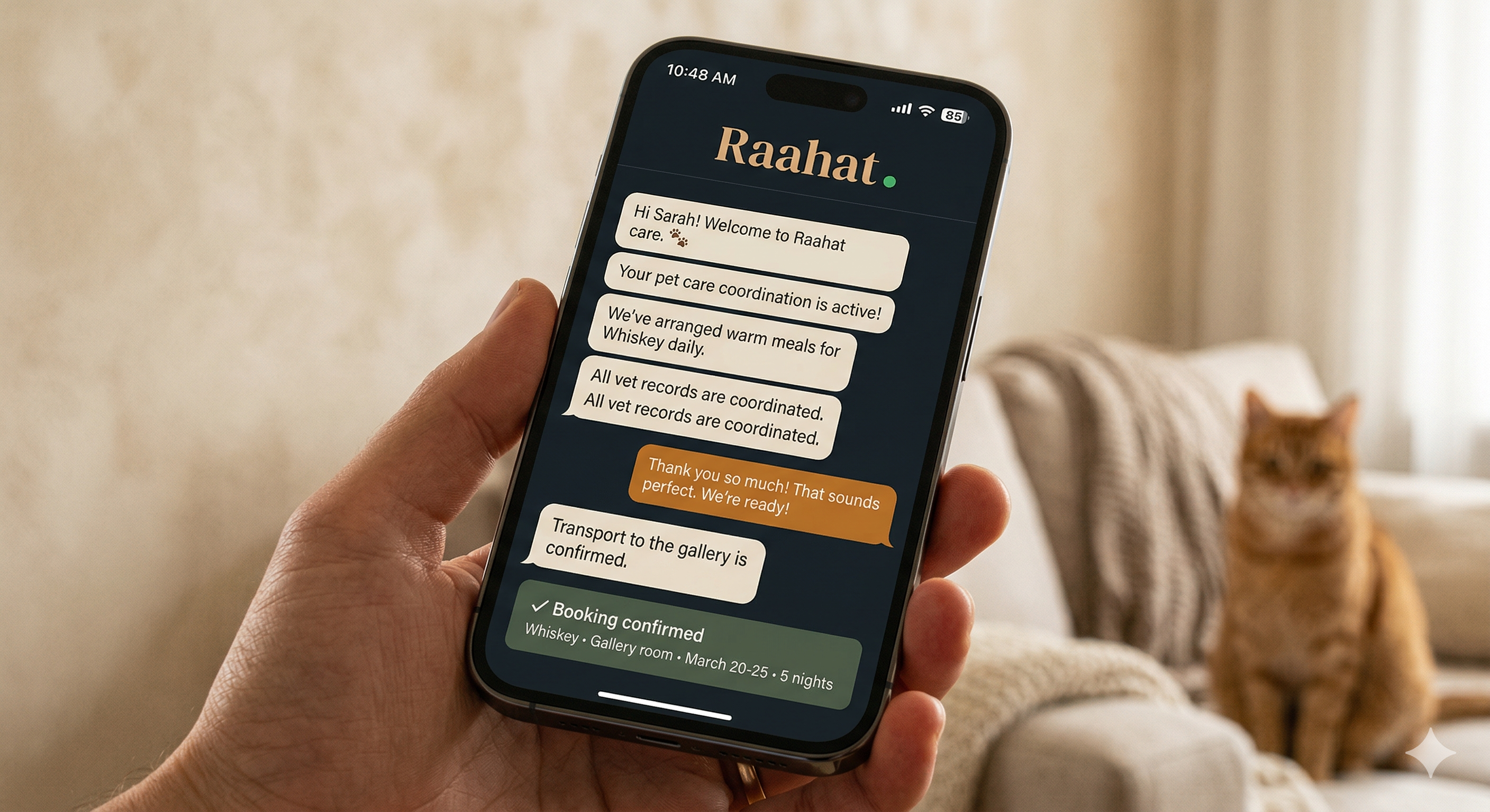 Raahat AI concierge in use on a phone